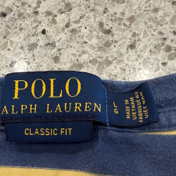 Polo Ralph Lauren Blue and Yellow Striped Tee Mens Large Classic Fit - Picture 2 of 6